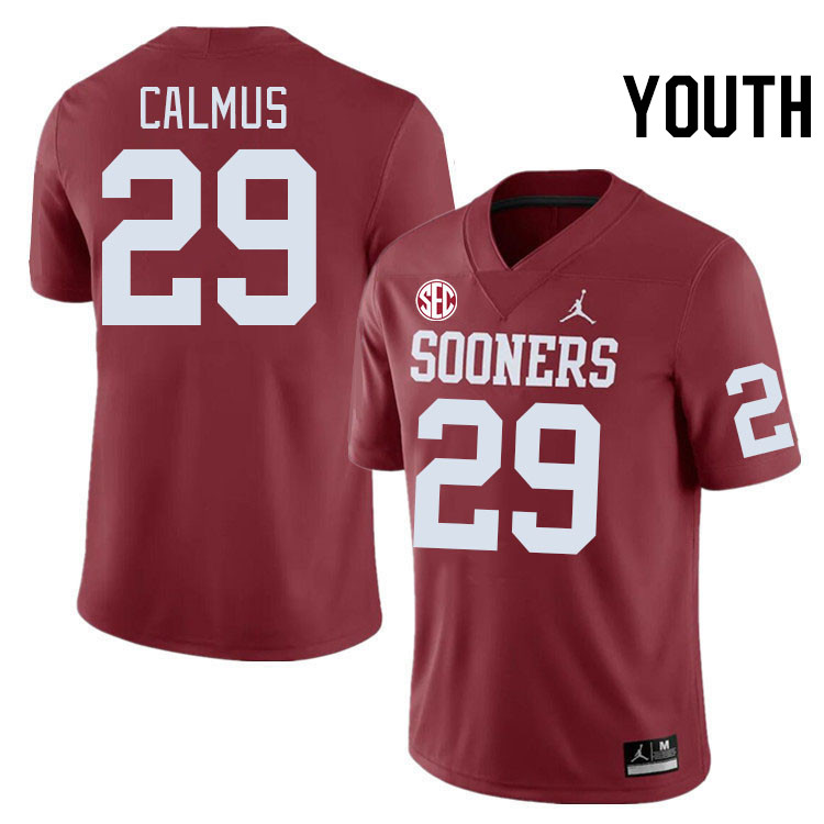 Youth #29 Casen Calmus Oklahoma Sooners 2024 SEC Conference College Football Jerseys-Crimson